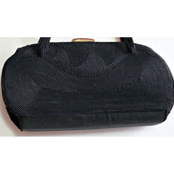 Vintage Black Cloth Purse & Leather Change Purse Spiral Cording 1940's - Picture 6 of 7